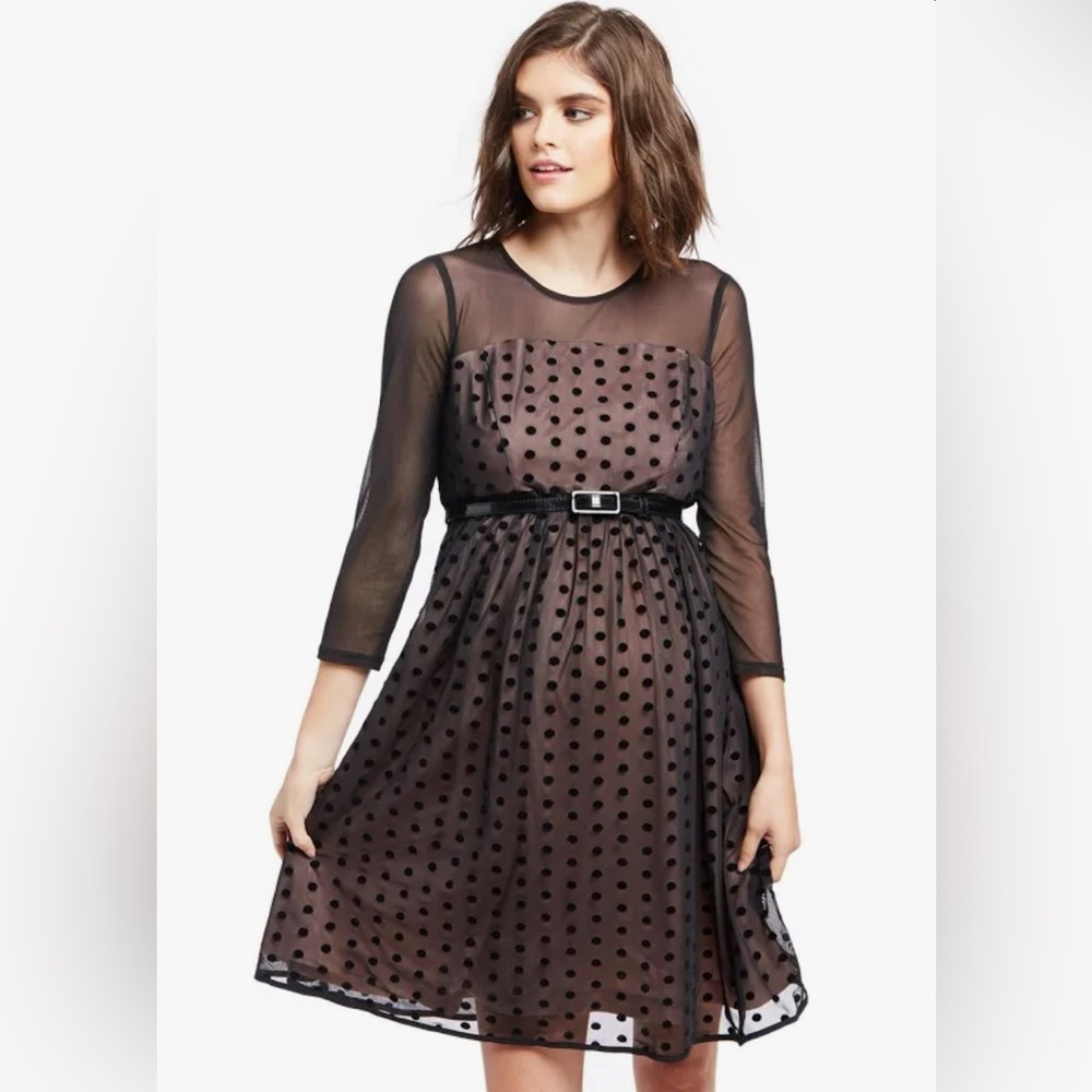Motherhood Maternity Black Velvet Pilka Dot Sheer Sleeve Cocktail Dress L